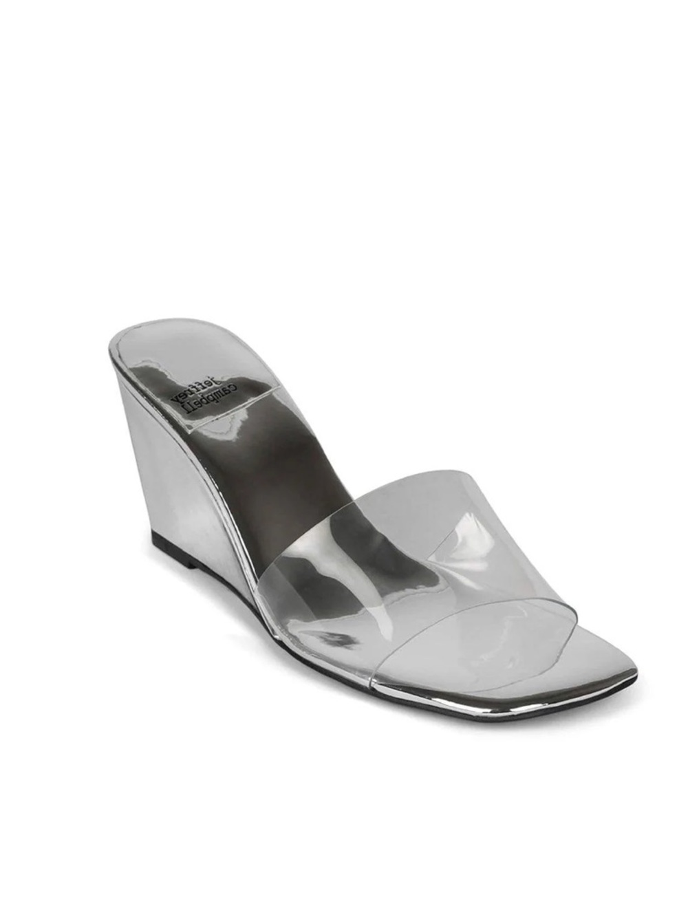 Jeffrey Campbell Silver Clear Strap Wedge Sandal